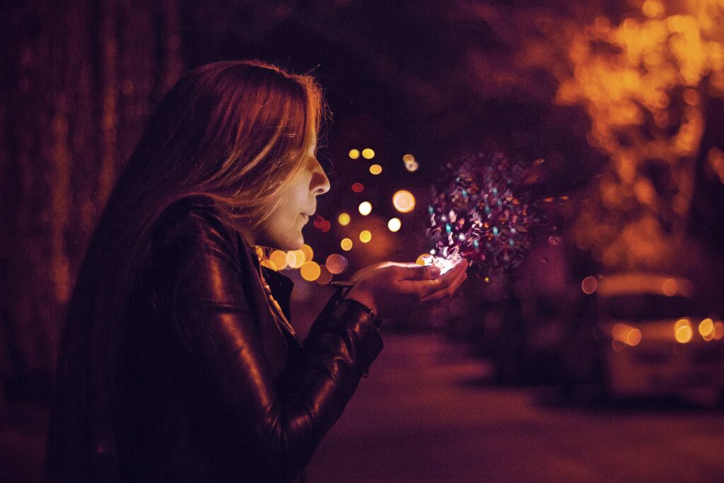 Just an image of a woman blowing litter  to add meaning to leverage.